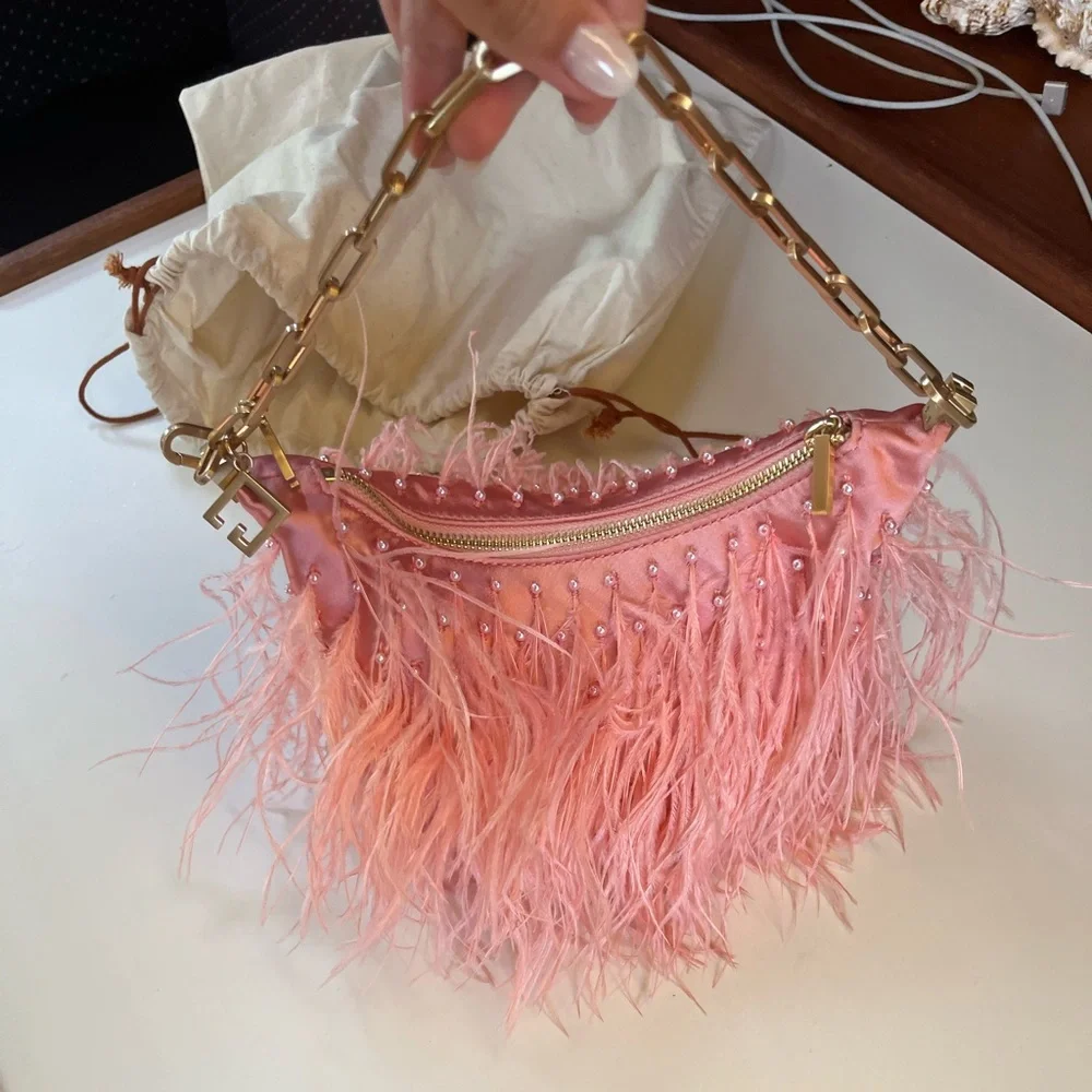 Cult Gaia pink ostrich feather- Gia Shoulder Bag Azalea - Picture 7 of 15